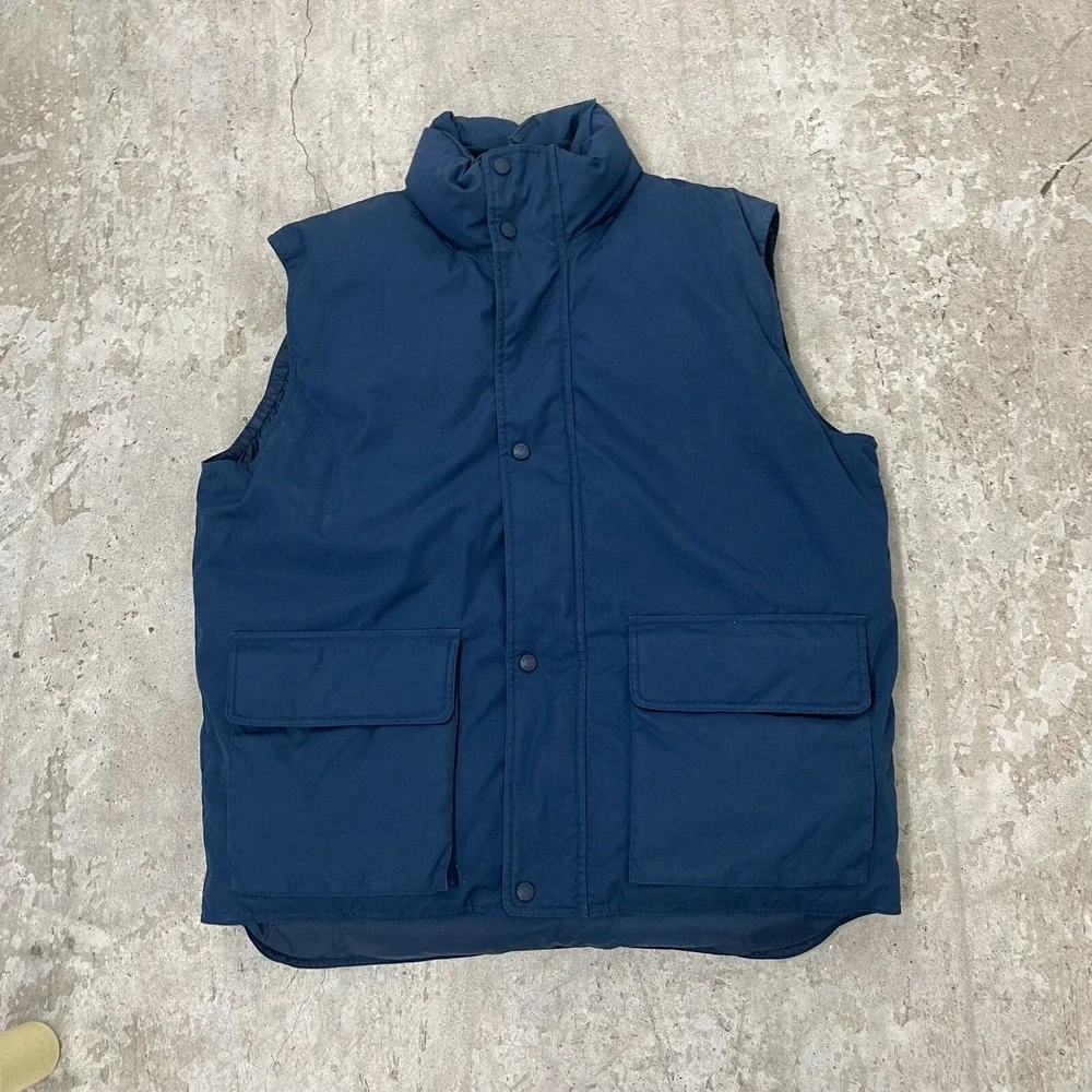 Cabela's Vest Mens Large Tall Blue Northern Goose Down Puffer Snap Zip Pockets